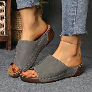 Charcoal Gray Slip-On Sandals – Open Toe Everyday Comfort Slides